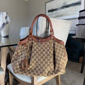 Gucci GG CANVAS Vintage Sukey Hobo Brown Medium